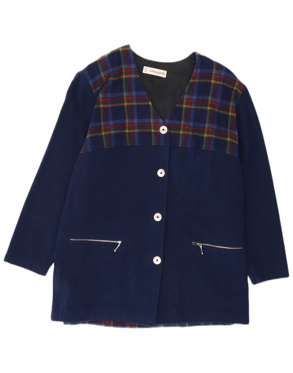 SCHMEINCK Γυναικείο Πανωφόρι UK 16 Large Navy Blue Check Wool