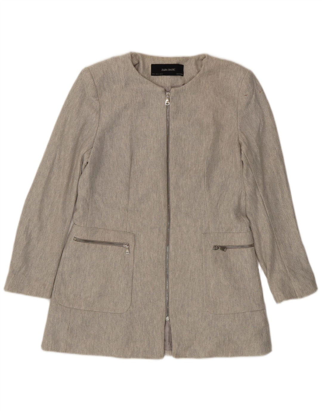 Zara Γυναικείο μπουφάν σακάκι με φερμουάρ UK 18 XL Γκρι βαμβακερό ψαροκόκκαλο