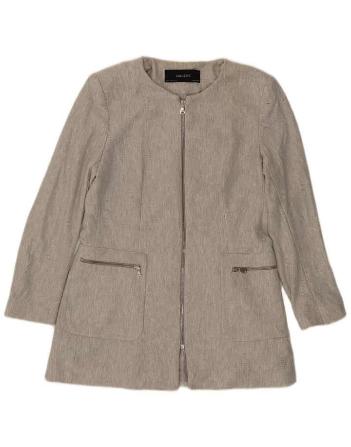 Zara Γυναικείο μπουφάν σακάκι με φερμουάρ UK 18 XL Γκρι βαμβακερό ψαροκόκκαλο