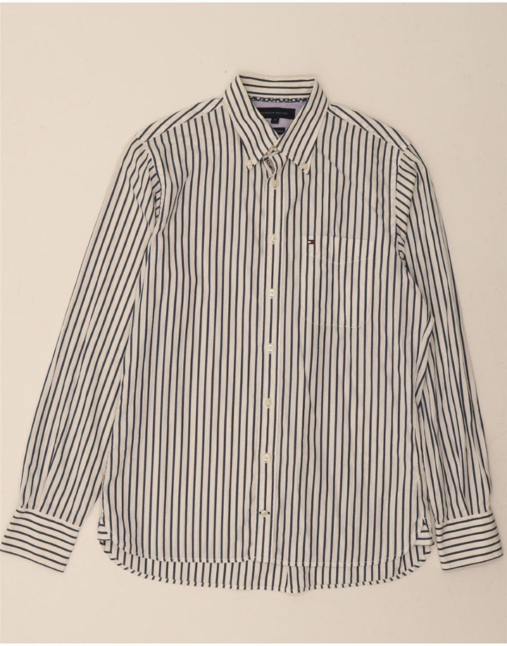 TOMMY HILFIGER Mens Shirt Small White Pinstripe Cotton 80s Vintage Tommy Hilfiger and Second-Hand Tommy Hilfiger from Messina Hembry 