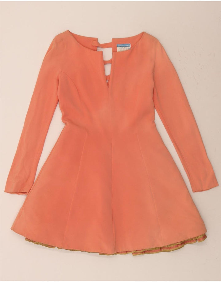 VINTAGE Womens Long Sleeve A-Line Dress IT 42 Medium Orange Acetate Vintage Vintage and Second-Hand Vintage from Messina Hembry 