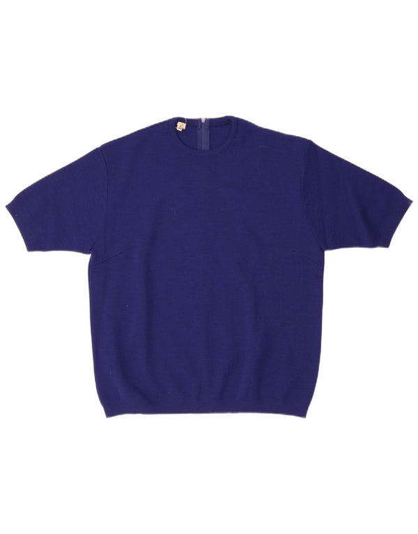 Vintage γυναικείο κοντομάνικο πουλόβερ με λαιμόκοψη IT 44 Medium Navy Blue