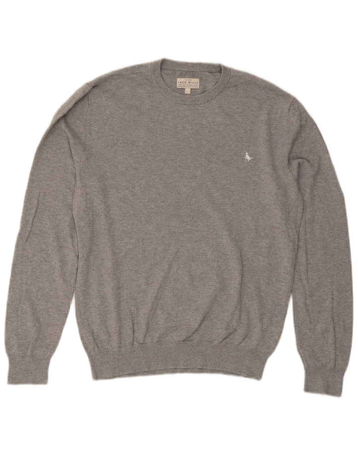 Jack Wills Ανδρικό πουλόβερ με λαιμόκοψη μεγάλο γκρι βαμβακερό
