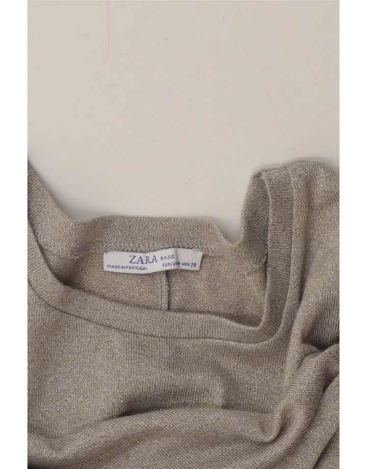 Zara Γυναικεία Crop Oversized Μπλούζα Τοπ UK 14 Medium Beige Flecked