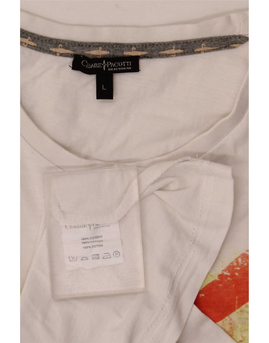 Cesare Paciotti Ανδρικό γραφικό T-Shirt Top μεγάλο λευκό βαμβακερό