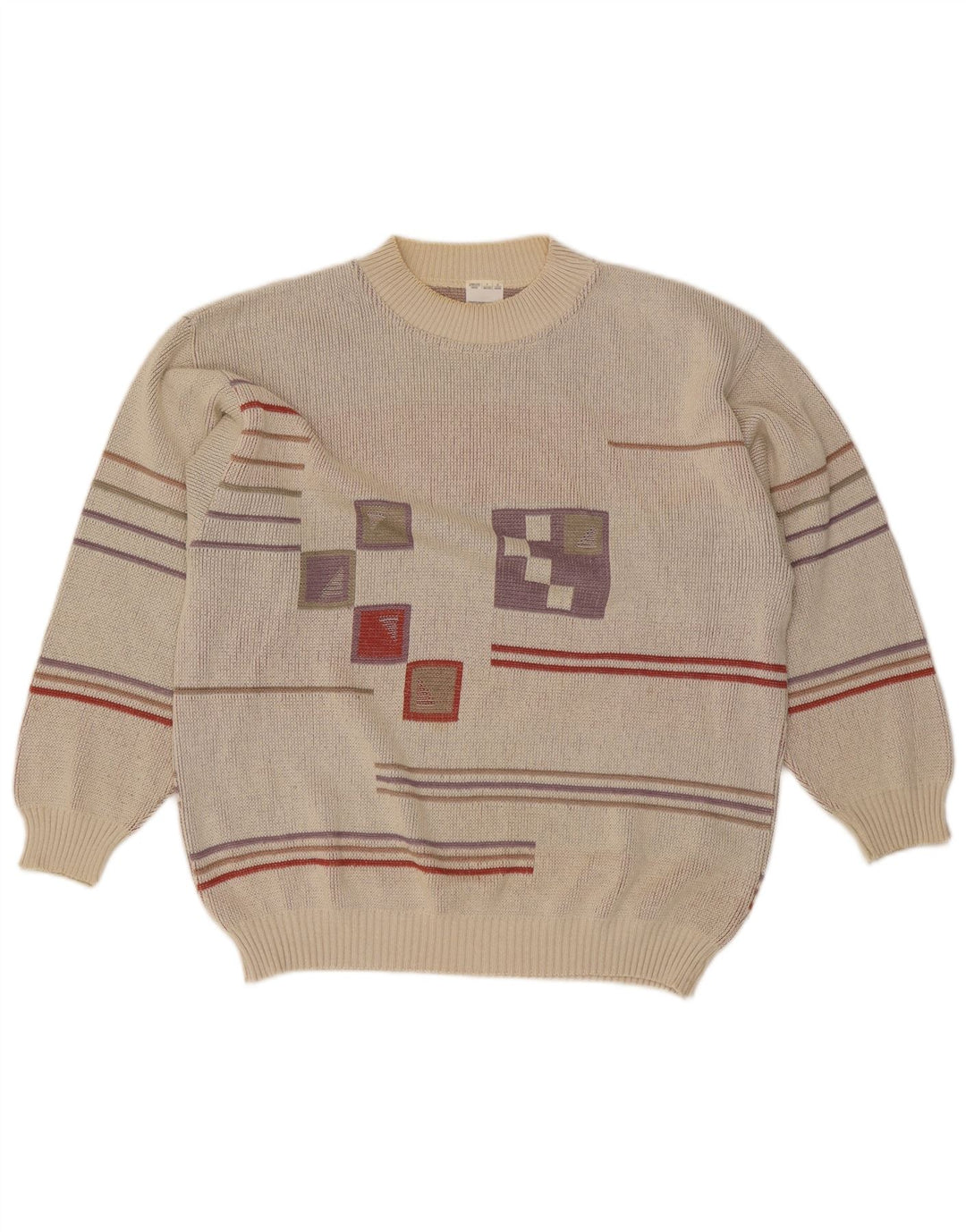 Vintage Ανδρικό πουλόβερ με λαιμόκοψη IT 48/50 Medium Grey Geometric