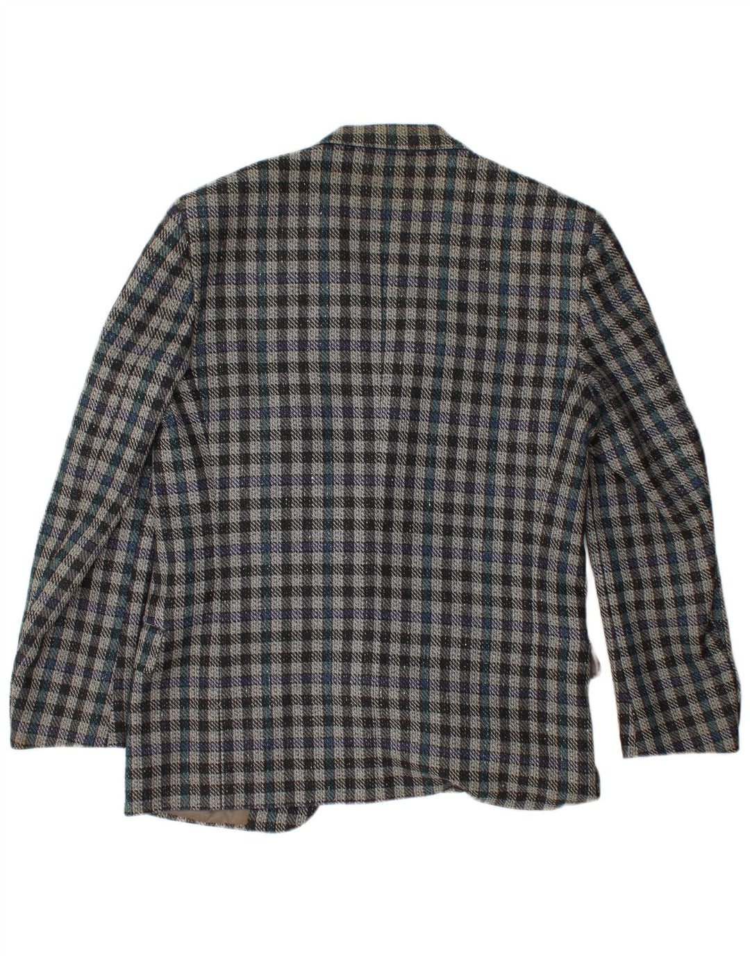 VALENTINO Ανδρικό σακάκι σακάκι με 2 κουμπιά IT 50 μεγάλο μπλε καρό παρθένο μαλλί