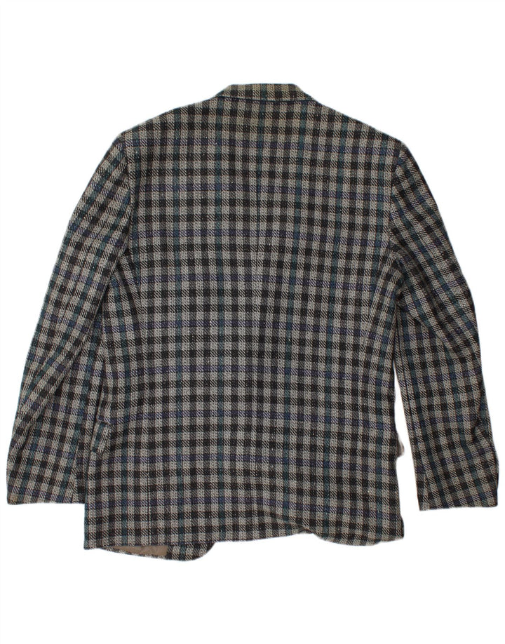 VALENTINO Ανδρικό σακάκι σακάκι με 2 κουμπιά IT 50 μεγάλο μπλε καρό παρθένο μαλλί