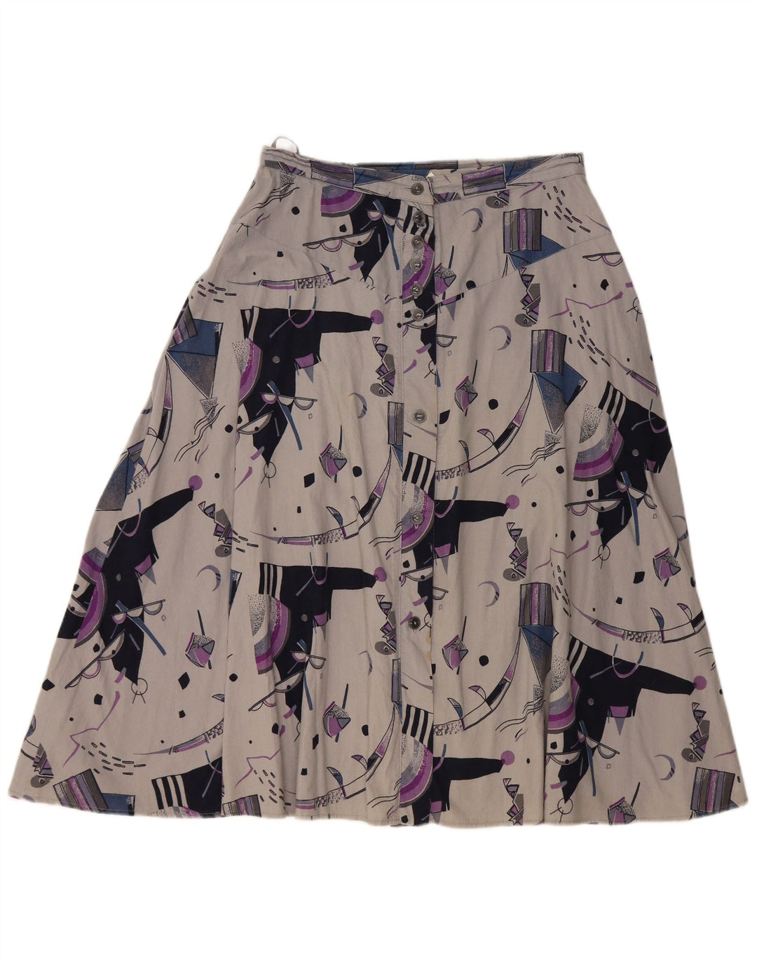 VINTAGE Γυναικεία Ψηλόμεση A-Line Φούστα W32 Μεγάλη Γκρι Γεωμετρική