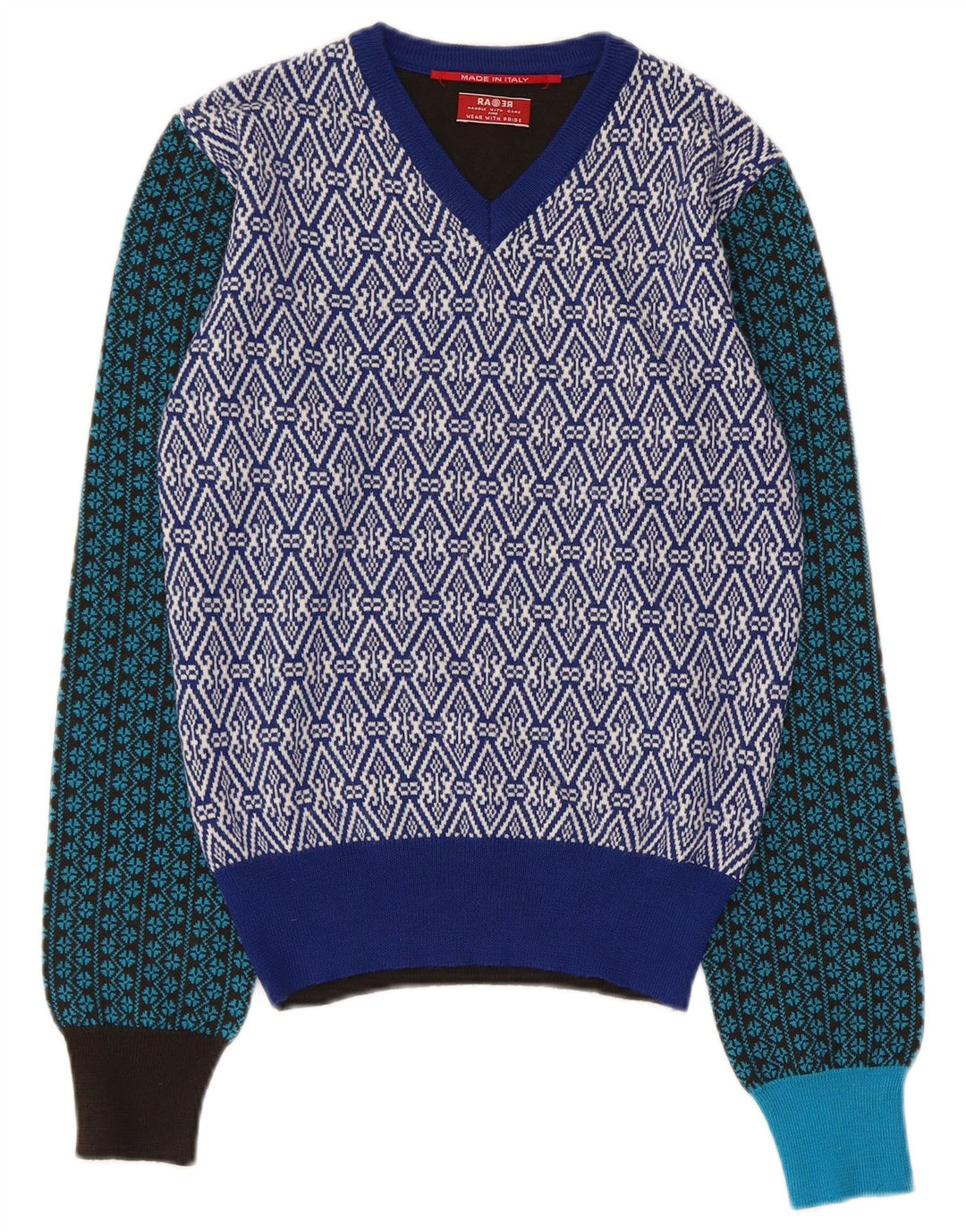 Vintage γυναικείο πουλόβερ με λαιμόκοψη UK 14 μεσαία πολύχρωμα συνονθύλευμα