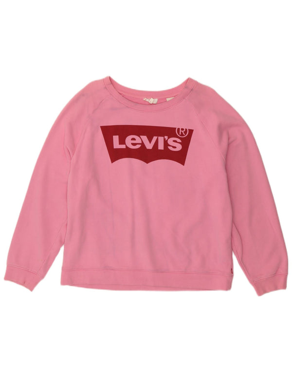 Γυναικείο γραφικό υπερμεγέθη φούτερ Levi's Jumper UK 16 μεγάλο ροζ βαμβακερό