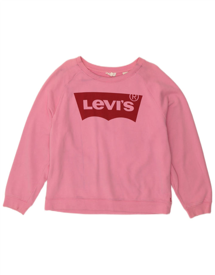 Γυναικείο γραφικό υπερμεγέθη φούτερ Levi's Jumper UK 16 μεγάλο ροζ βαμβακερό