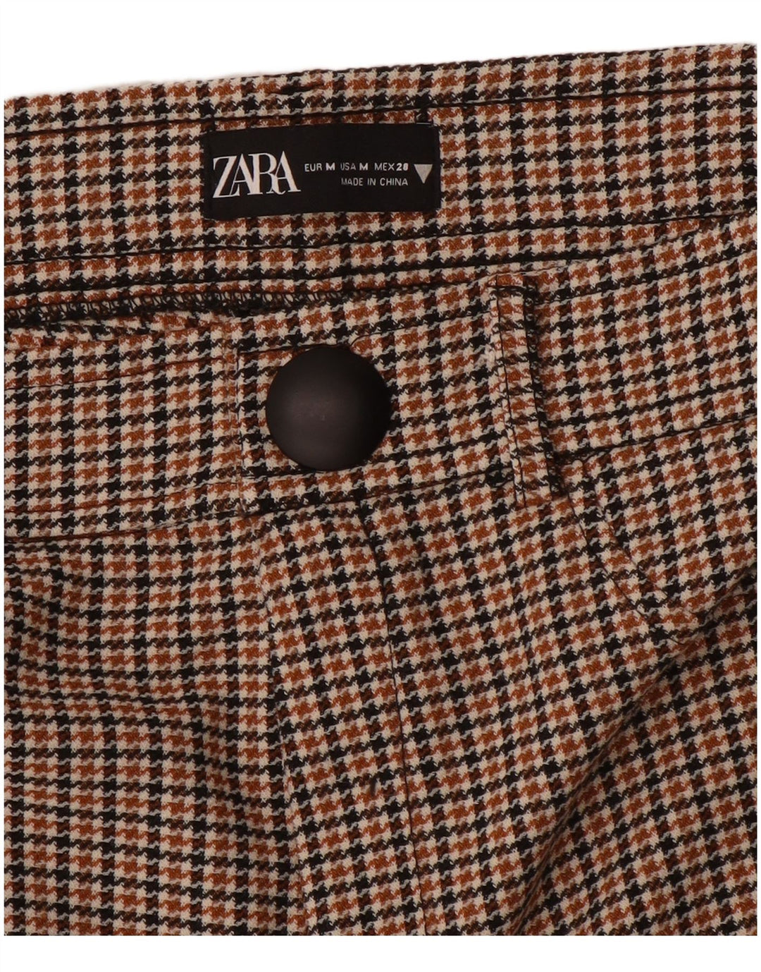 Zara Γυναικείο Slim Casual Παντελόνι Μεσαίο W28 L28 Καφέ Houndstooth