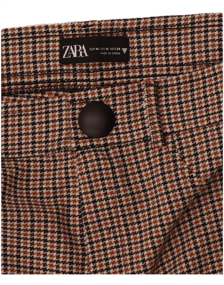 Zara Γυναικείο Slim Casual Παντελόνι Μεσαίο W28 L28 Καφέ Houndstooth