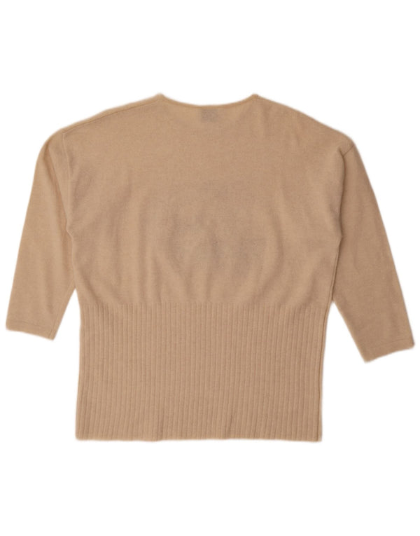 Vintage γυναικείο γραφικό 3/4 μανίκι πουλόβερ με λαιμόκοψη UK 20 2XL Μπεζ