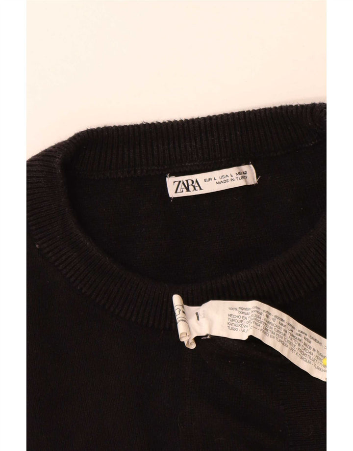 Ανδρικό πουλόβερ Zara Crew Neck Jumper Μεγάλο μαύρο βαμβακερό