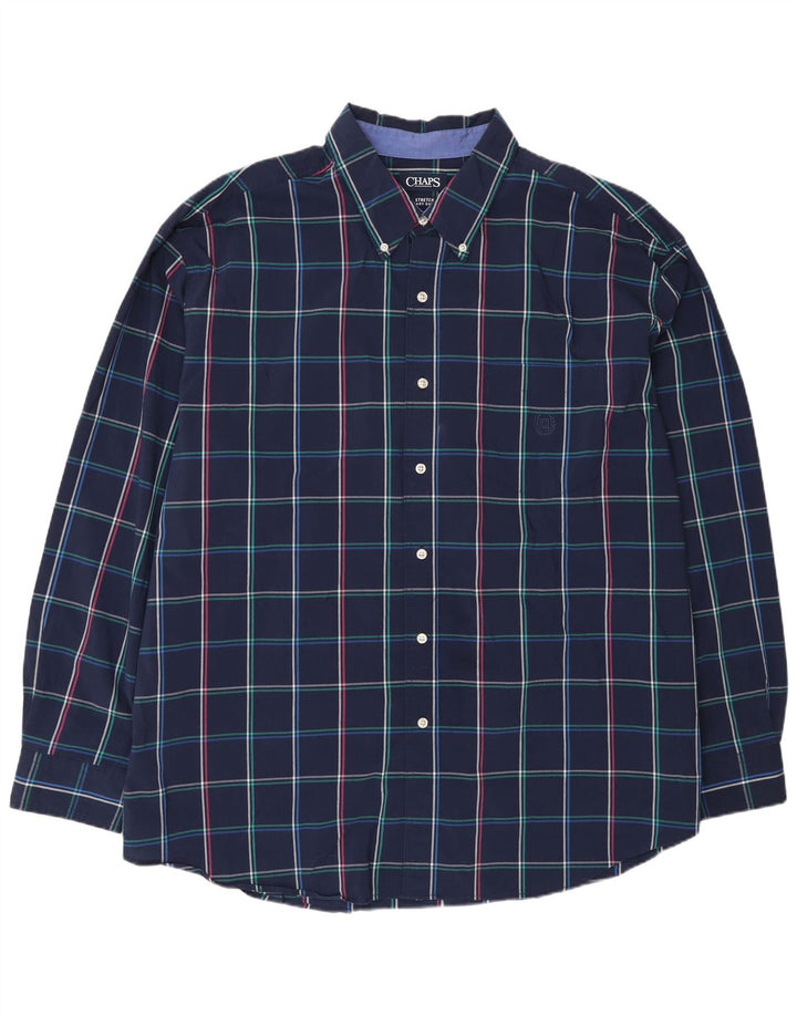 Chaps Ανδρικό Stretch πουκάμισο 3XL Navy Blue Check Cotton