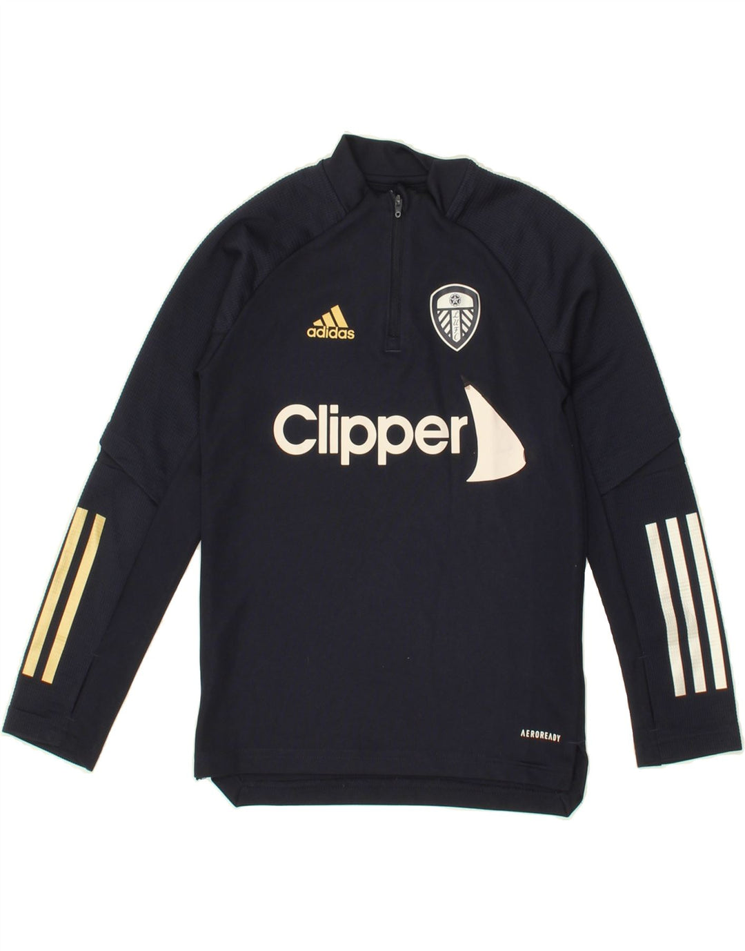 ADIDAS Boys Aeroready Zip Neck Pullover Tracksuit Top 7-8 Years Navy Blue Vintage Adidas and Second-Hand Adidas from Messina Hembry 