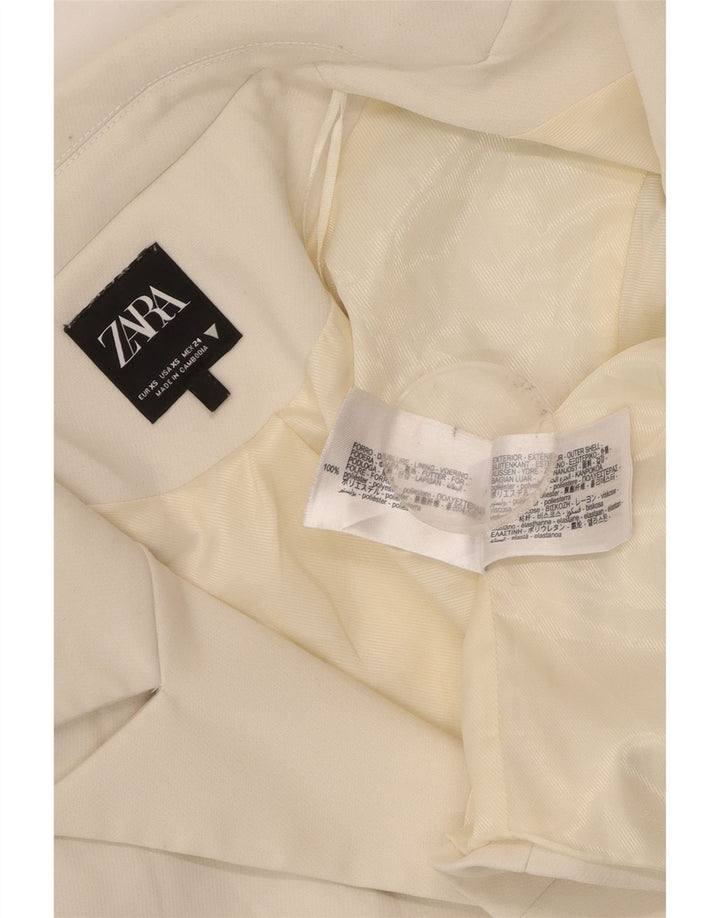 Zara Womens Crop Open Blazer Jacket UK 6 XS Off White Polyester