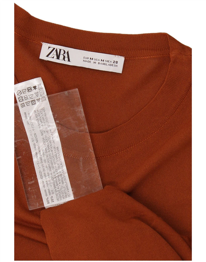 ZARA Womens Top Long Sleeve UK 12 Medium Brown Viscose