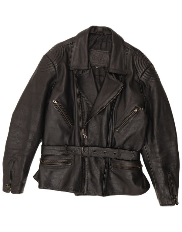 Louis Mens Leather Biker Jacket UK 42 XL Μαύρο Δερμάτινο