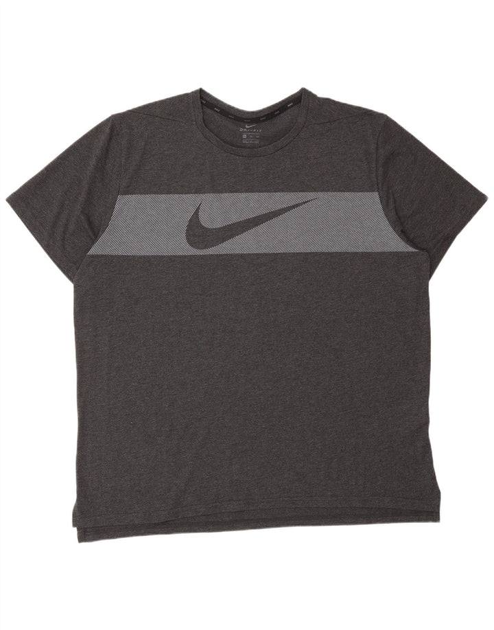 Ανδρικό γραφικό μπλουζάκι NIKE Dri Fit 2XL Γκρι βαμβακερό ριγέ