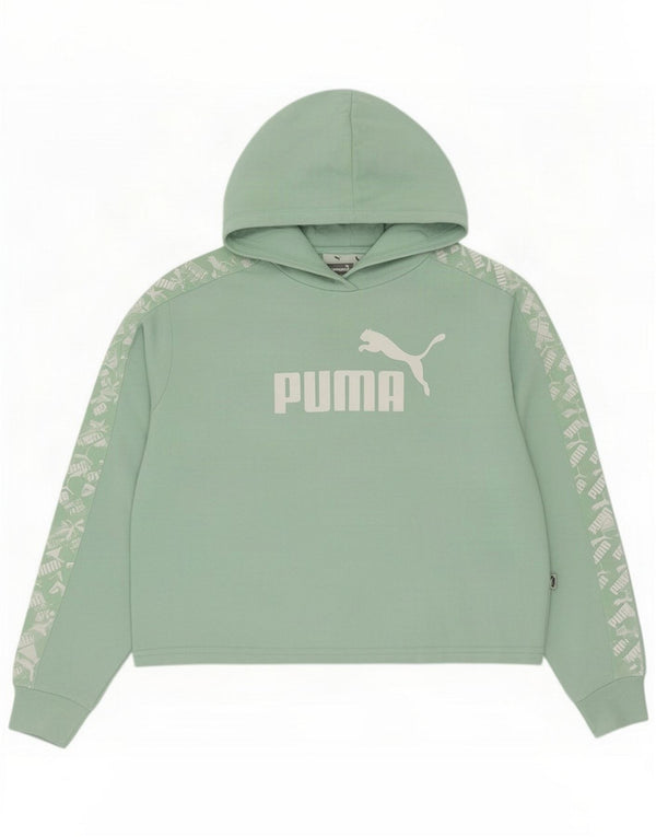 Puma Womens Graphic Oversized Hoodie Jumper UK 14 Medium Green Cotton