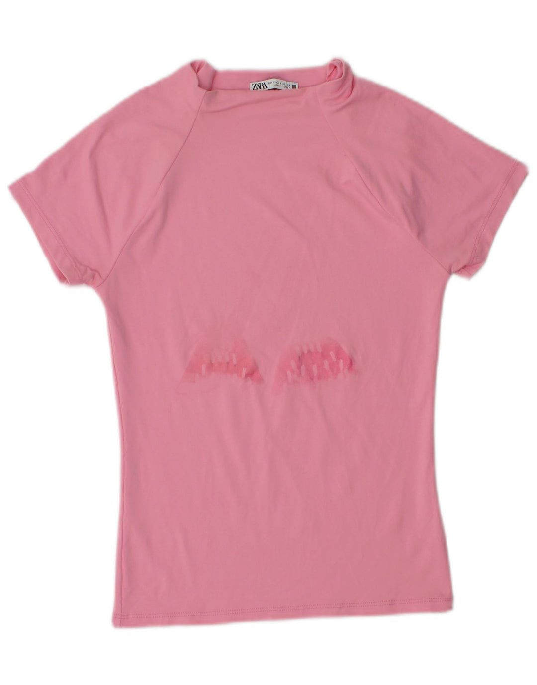 Zara Γυναικείο γραφικό T-Shirt Top UK 8 Small Pink