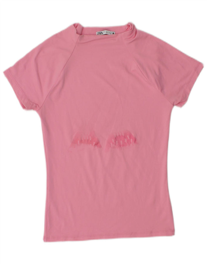 Zara Γυναικείο γραφικό T-Shirt Top UK 8 Small Pink
