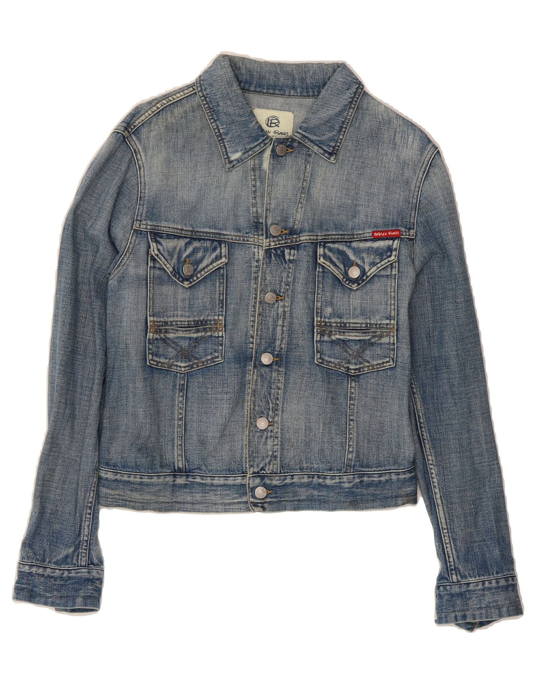 INDIAN RAGS Womens Denim Jacket UK 14 Medium Blue Cotton Classic Vintage Indian Rags and Second-Hand Indian Rags from Messina Hembry 