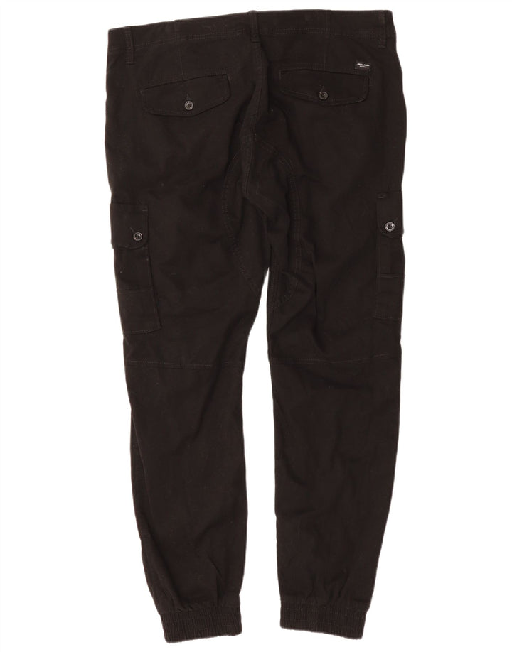 JACK & JONES Ανδρικό κωνικό Joggers Cargo Παντελόνι W36 L29 Μαύρο βαμβακερό