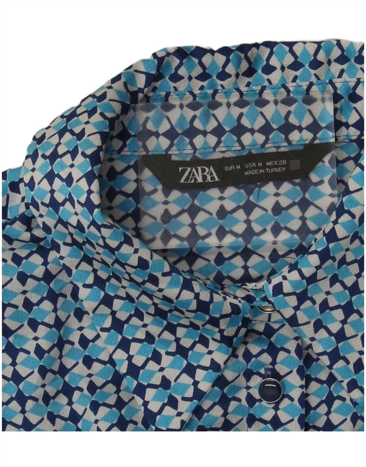 Zara Γυναικείο πουκάμισο UK 14 Medium Blue γεωμετρικό