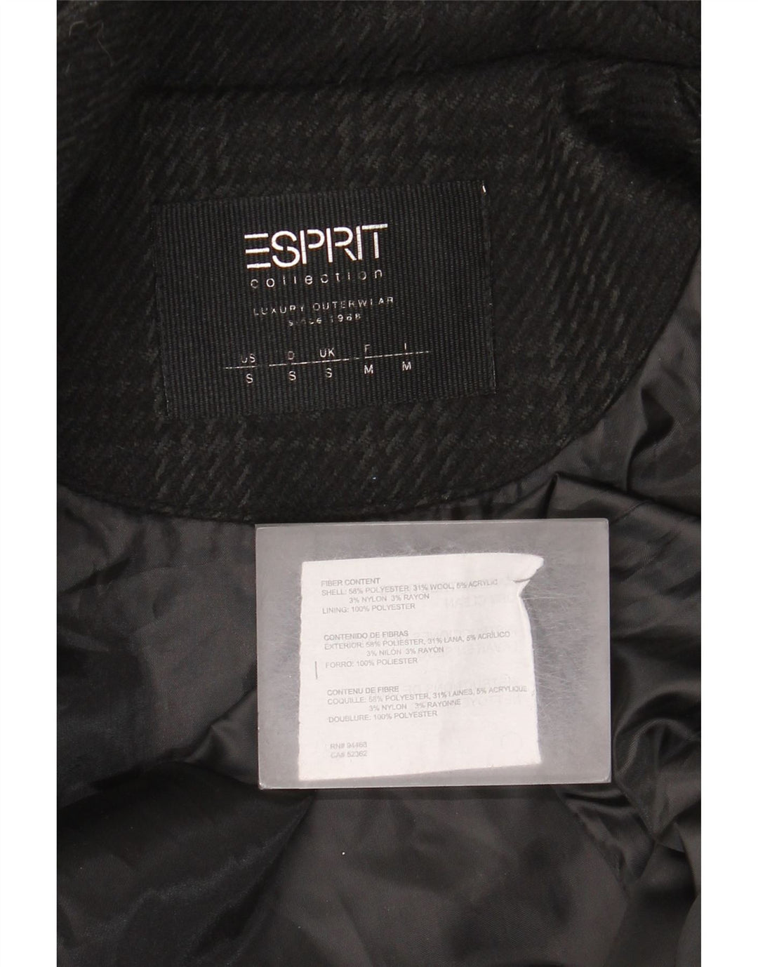 Γυναικείο παλτό Esprit με κουκούλα UK 10 Small Black Houndstooth Polyester
