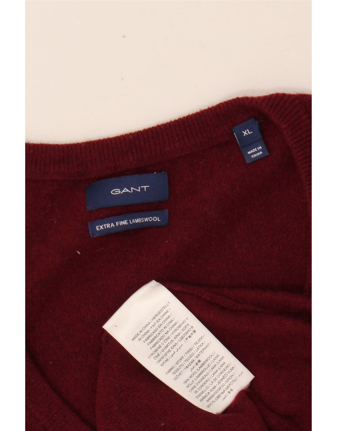 Γυναικείο πουλόβερ GANT με V λαιμόκοψη UK 18 XL Maroon Wool
