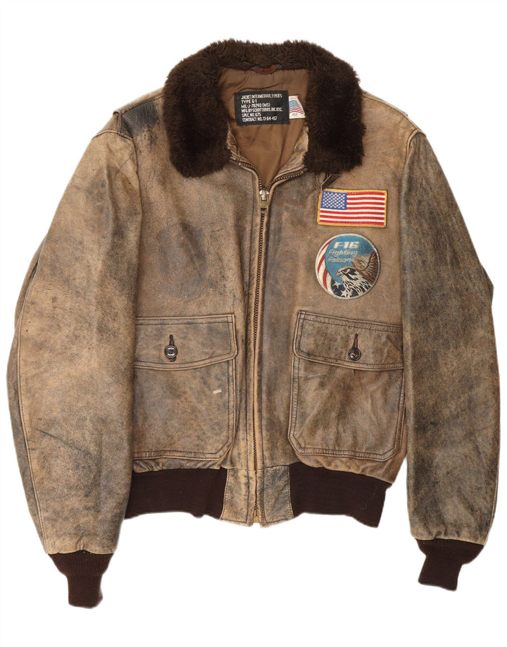 Ανδρικό Schott γραφικό δερμάτινο Flight Aviator Jacket UK 42 XL Καφέ Δερμάτινο