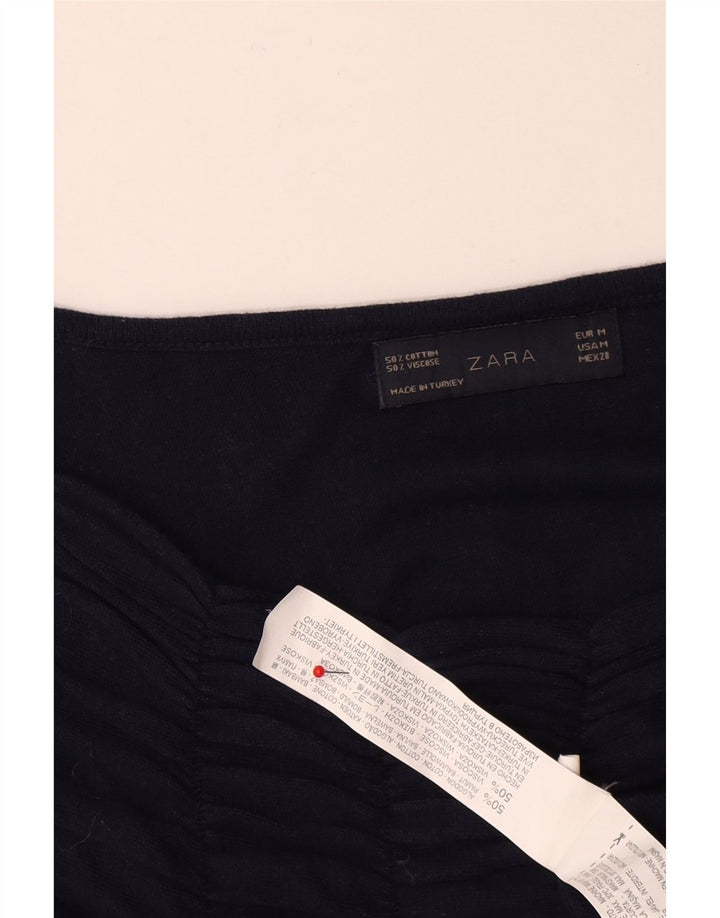 Zara Γυναικείο μπλουζάκι μακρυμάνικο UK 12 μεσαίο ναυτικό μπλε βαμβακερό