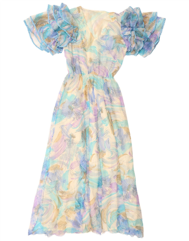 VINTAGE Γυναικείο μάξι φόρεμα με αφηρημένο σχέδιο UK 12 μεσαίο μπλε