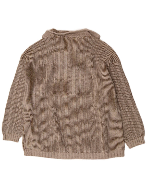 Vintage Ανδρικό πουλόβερ με φερμουάρ IT 66 6XL Μπεζ ριγέ