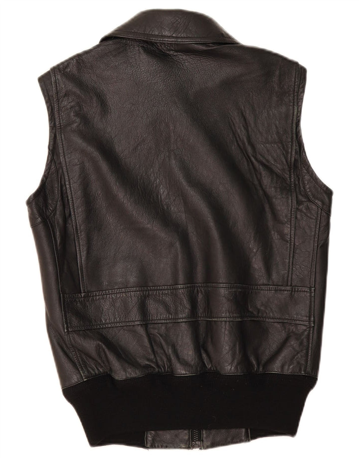 Vintage Ανδρικό Δερμάτινο Gilet UK 36 Small Black Leather