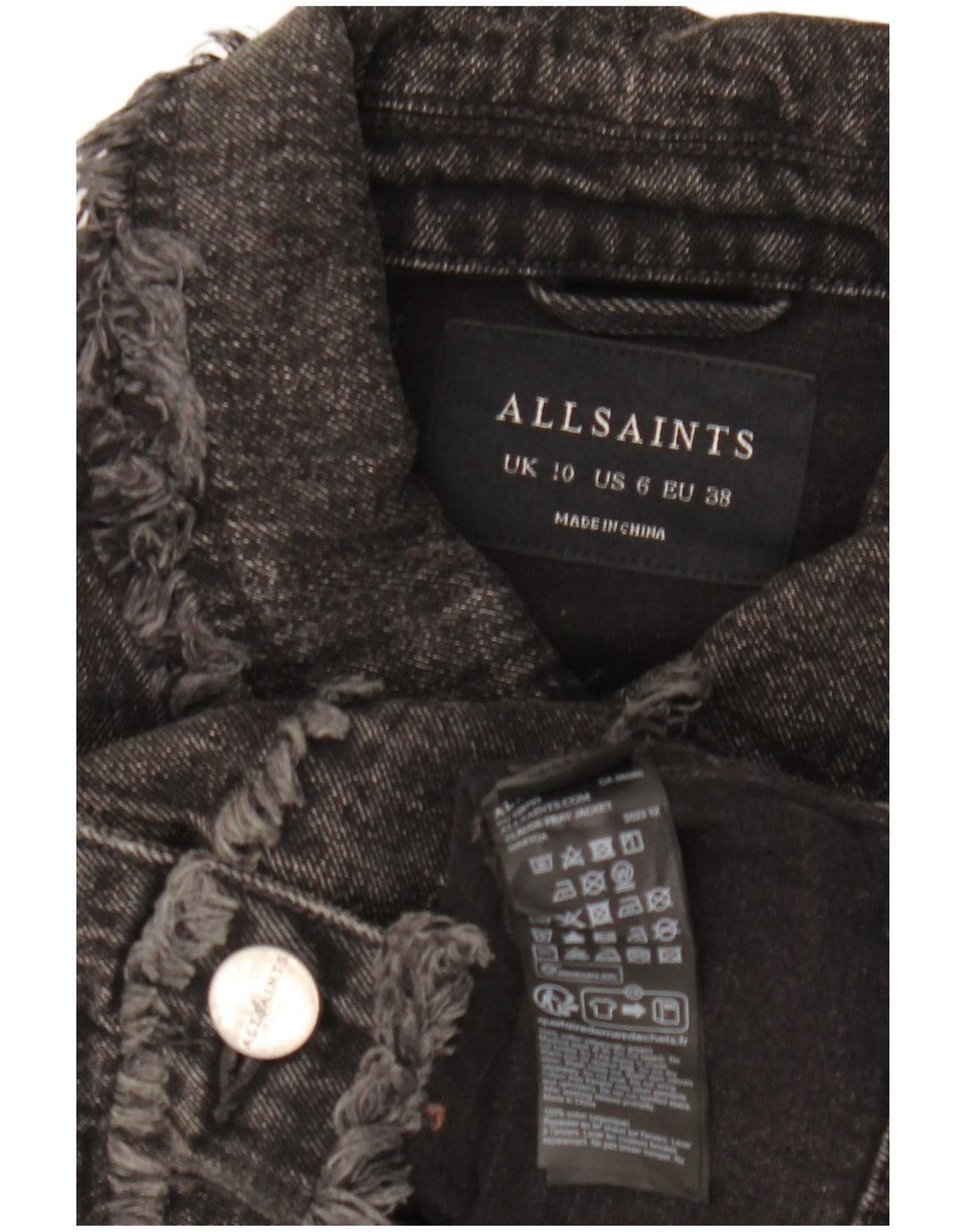 All Saints Γυναικείο Crop Oversized Τζιν μπουφάν UK 10 Small Black Cotton