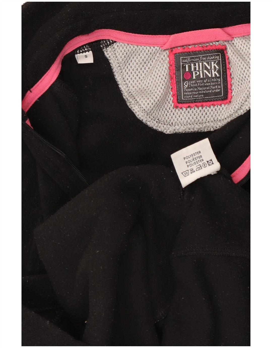 Think Pink Womens Zip Neck Fleece Jumper UK 10 Small Black Polyester