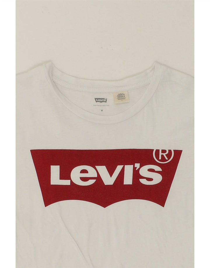LEVI'S Womens Graphic T-Shirt Top UK 12 Medium White Cotton Vintage Levi's and Second-Hand Levi's from Messina Hembry 