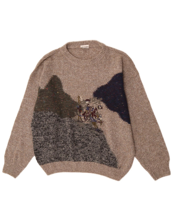 Ανδρικό πουλόβερ Fiume Graphic Crew Neck Jumper IT 52 Large Brown Colourblock