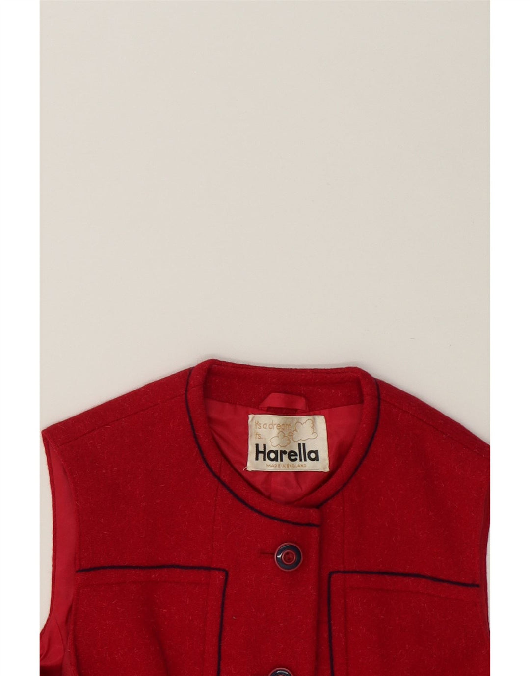 HARELLA Womens 5 Button Sleeveless Blazer Jacket UK 14 Medium Red New Wool Vintage Harella and Second-Hand Harella from Messina Hembry 