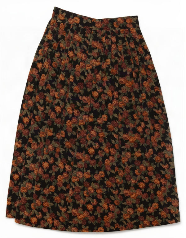 Vintage Womens High Waist Pleated A-Line Skirt IT 46 Large W26 Black Floral