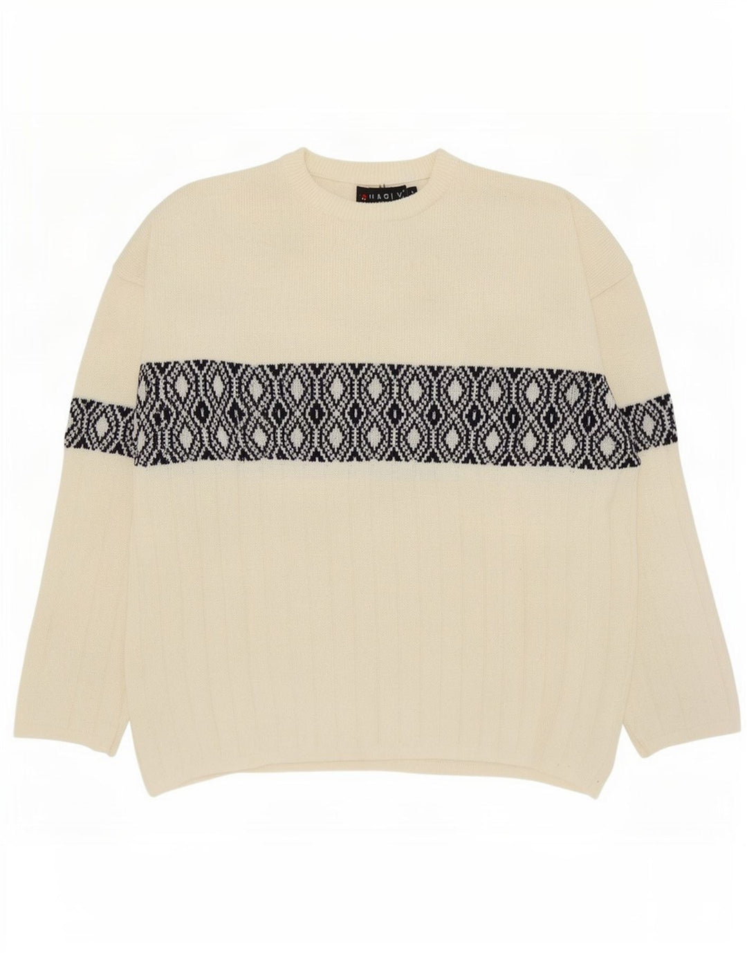 Ανδρικό πουλόβερ Charly Boat Neck Jumper Μεγάλο σε λευκό γεωμετρικό μαλλί