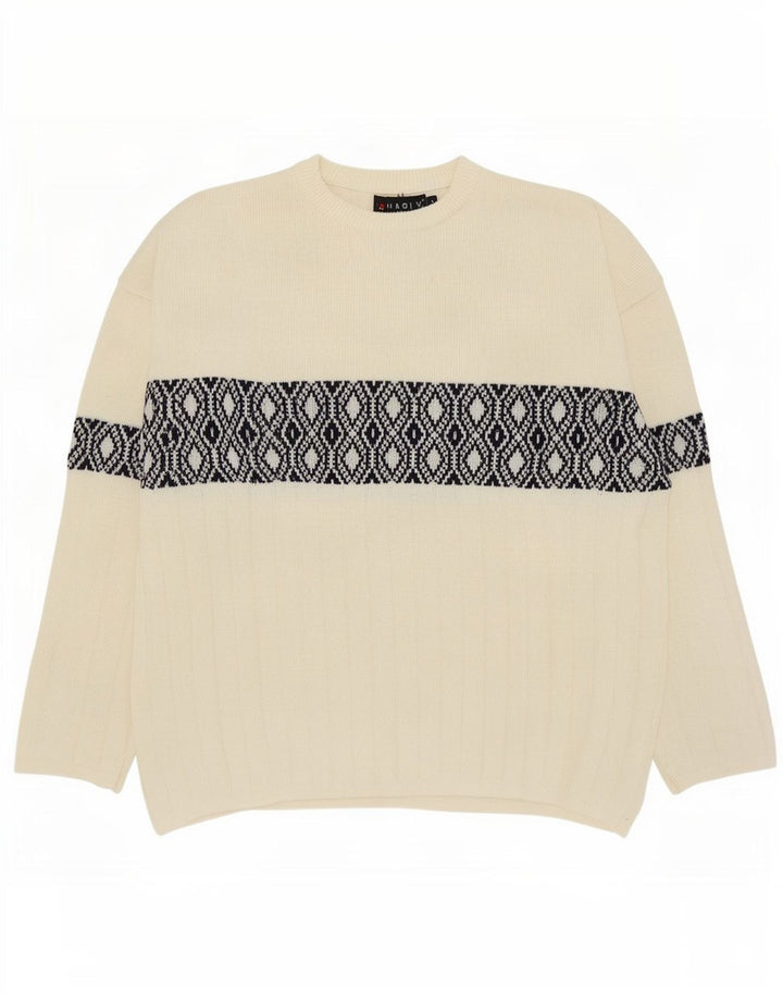 Ανδρικό πουλόβερ Charly Boat Neck Jumper Μεγάλο σε λευκό γεωμετρικό μαλλί