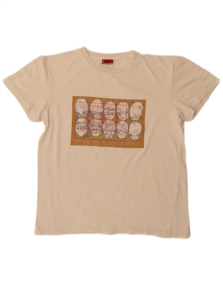 Γυναικείο γραφικό T-Shirt Levi's Top UK 14 Medium Beige