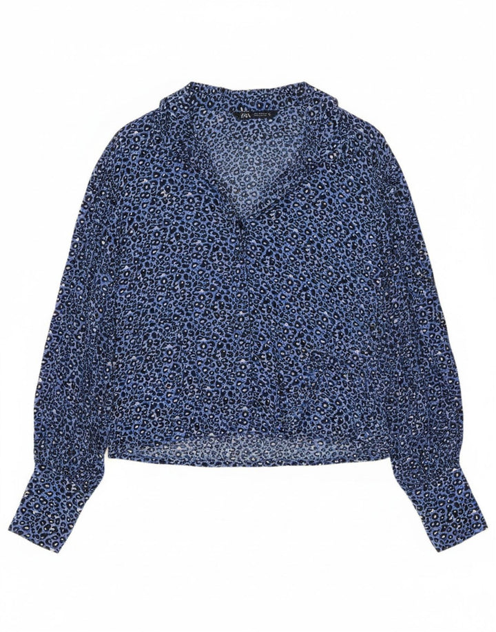Zara Γυναικείο πουκάμισο UK 14 Medium Blue Animal Print