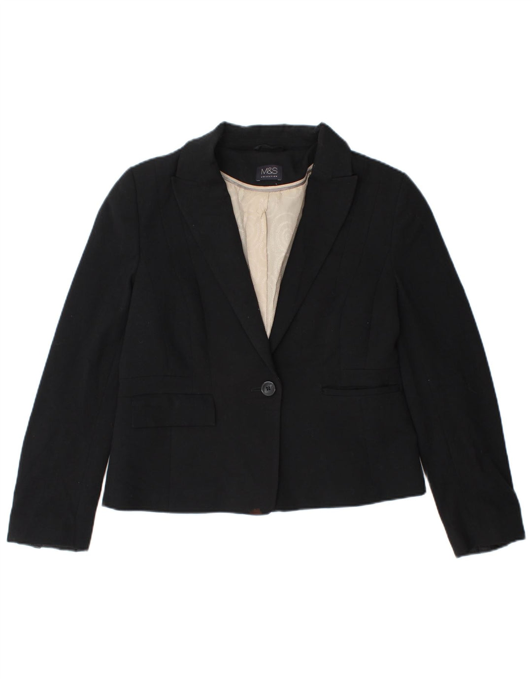 Marks & Spencer Γυναικείο Μπουφάν Blazer Crop 1 Button UK 12 Medium Black